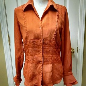 Coldwater Creek S Orange long sleeve blouse lined